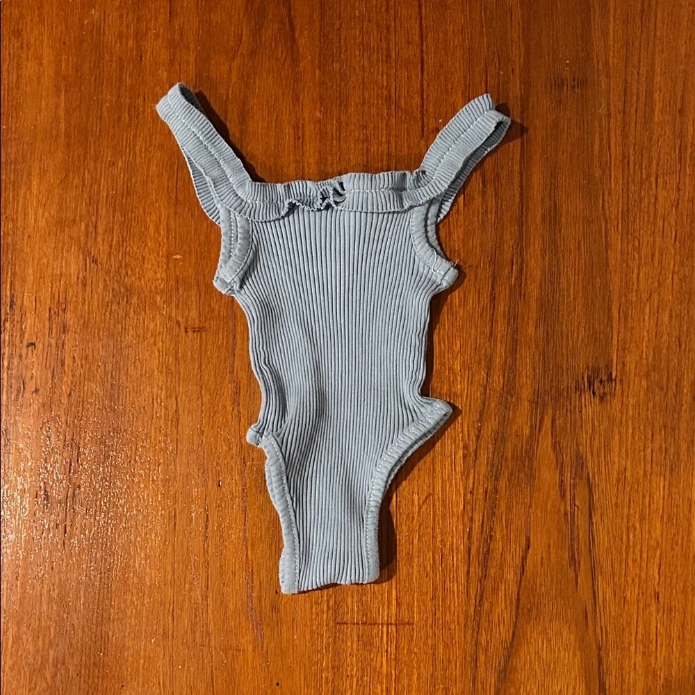 Ribbed Blue Baby Bodysuit - Picture 2 of 2